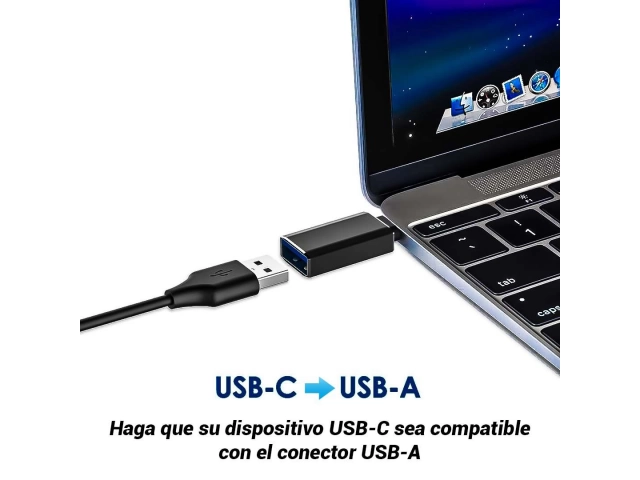 Adaptador Aukey OTG con conector USB Tipo-C macho a puerto USB 3.0 hembra, color negro/gris, alta velocidad, disponible en Avlis Uruguay.