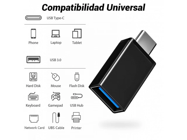 Diseño compacto y portátil del adaptador Aukey OTG USB-C a USB 3.0, ideal para llevar a todos lados, compra en Avlis Uruguay.