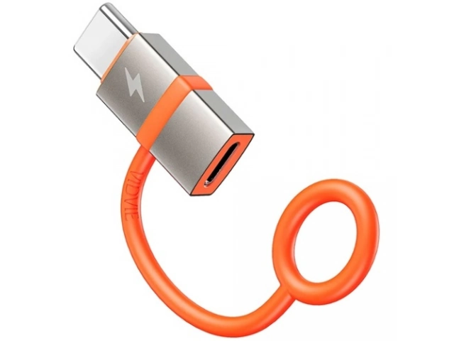 Pequeño adaptador Vedvie AL1127 con puerto Lightning hembra y conector macho USB-C para carga y datos.