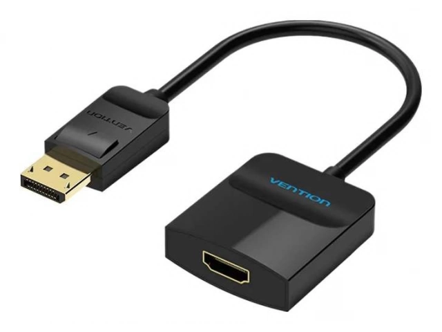 Adaptador Vention DisplayPort (DP) a HDMI en color Negro, soporta resolución 4K@30Hz para conexión de alta definición entre PC y pantallas. Avlis Uruguay.
