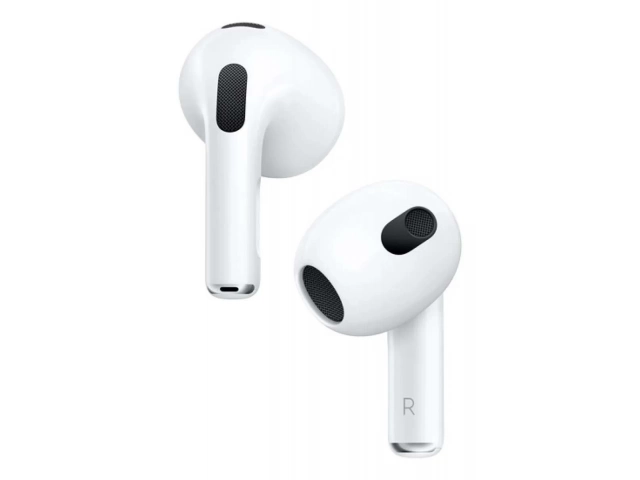 Auriculares Apple AirPods 3ra generación mostrando su diseño contorneado y Audio Espacial, en venta en Avlis.