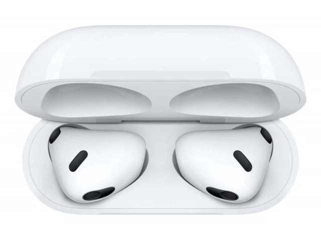 Detalle del sensor de fuerza en los Apple AirPods 3ra generación (MPNY3AM/A), disponibles en Avlis Uruguay.