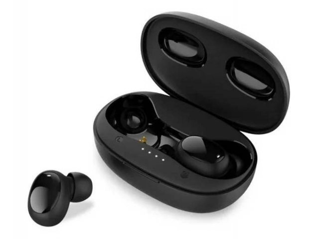Auriculares inalámbricos Argom E65 TWS color negro con su estuche de carga compacto y moderno con puerto USB-C. Sonido de calidad y Bluetooth 5.1. Avlis Uruguay.