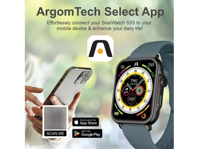 Funciones destacadas del Smartwatch Argom S55 Black: llamadas Bluetooth y monitoreo SpO2, a la venta en Avlis Uruguay.