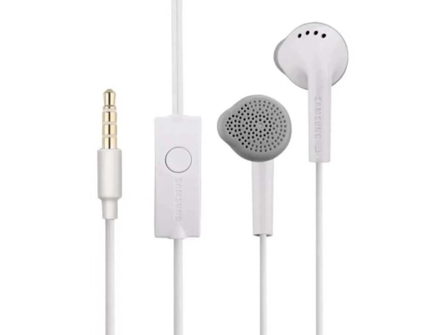 Detalle del micrófono y control integrados en los auriculares Samsung EHS61 blancos originales, jack 3.5mm, en Avlis.