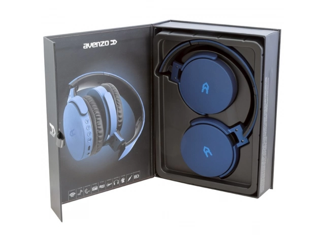 Accesorios incluidos con el auricular Avenzo AV-HP2002L azul: cable de audio y cable de carga.