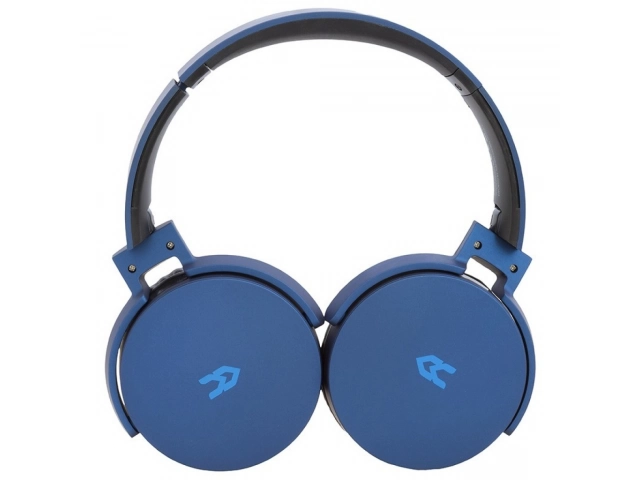 Vista lateral del auricular Avenzo AV-HP2002L azul, mostrando su diseño plegable y compacto.