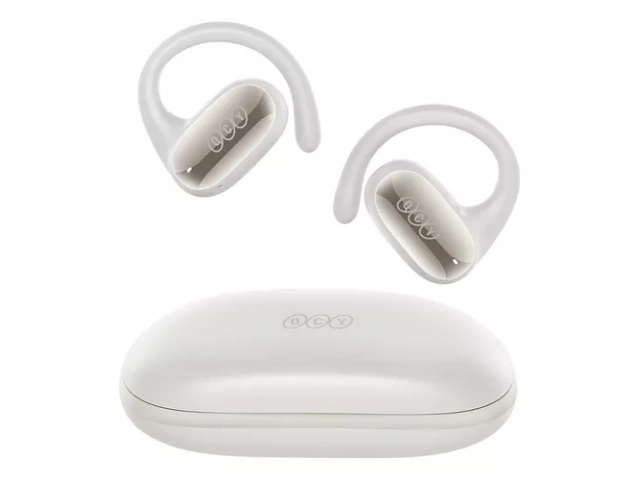 Auricular Crossky GTR blanco con gancho para oído, ideal para deportes y entrenamiento.
