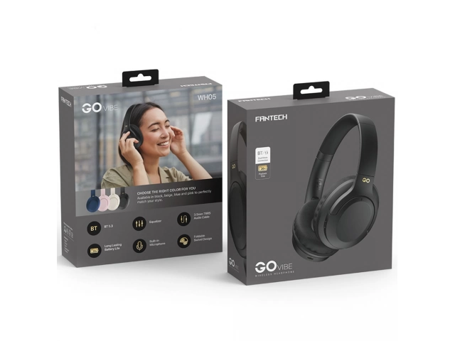 Empaque original del Fantech Go Vibe WH05 negro mostrando sus características