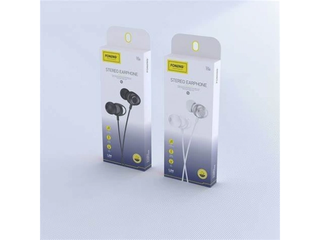 Auricular Foneng T59 negro presentado en su estuche original.%u200B
