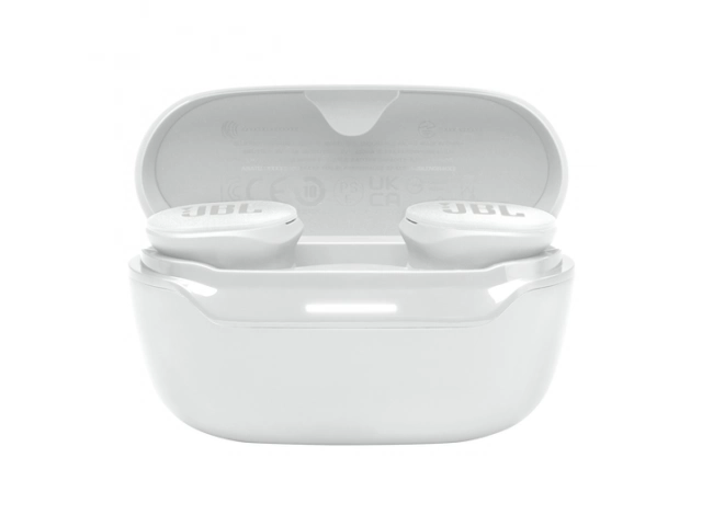 Auricular JBL Endurance Race 2 color blanco en vista frontal mostrando diseño deportivo.