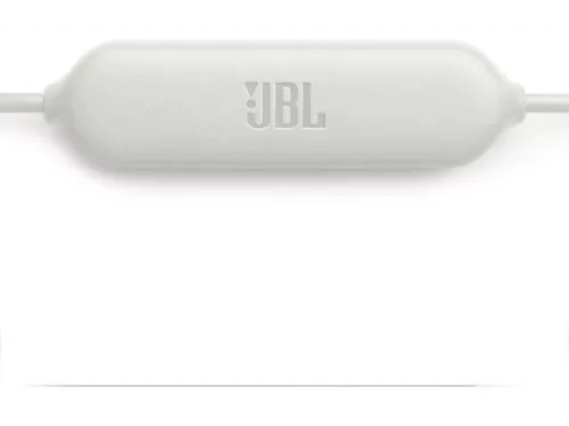 Detalle del control remoto integrado del JBL Endurance Run 2 blanco con micrófono.