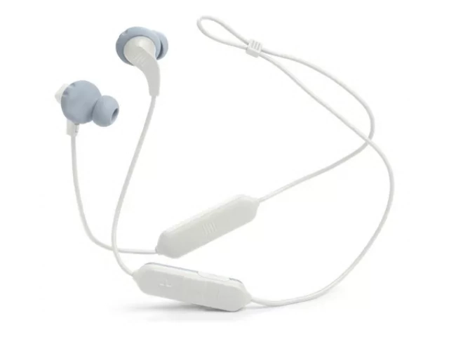 Auriculares JBL Endurance Run 2 White dentro de su estuche protector para transporte.