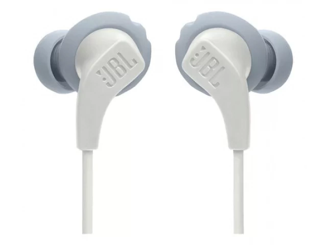 Auricular JBL Endurance Run 2 blanco en vista frontal mostrando su diseño deportivo y moderno.