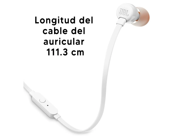 Cable plano anti-enredos de los auriculares JBL T110 White.