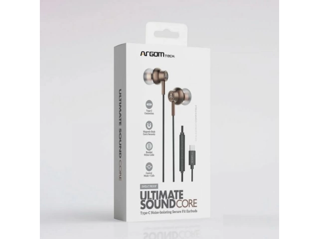 Empaque original de los auriculares Argom Sound Core con conector Tipo C.%u200B
