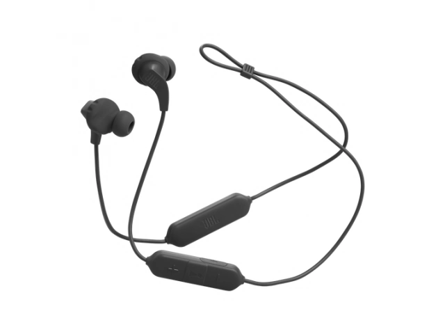 Auriculares deportivos JBL Endurance Run 2 en color negro, con resistencia al sudor IPX5 y Sonido JBL Pure Bass. Avlis Uruguay.