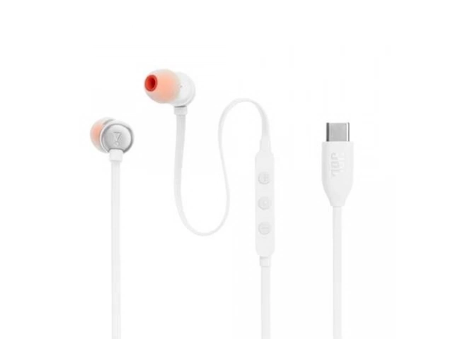 Auriculares JBL Tune 310C en color blanco, con conector USB-C, certificación Hi-Res Audio y Sonido JBL Pure Bass. Avlis Uruguay.