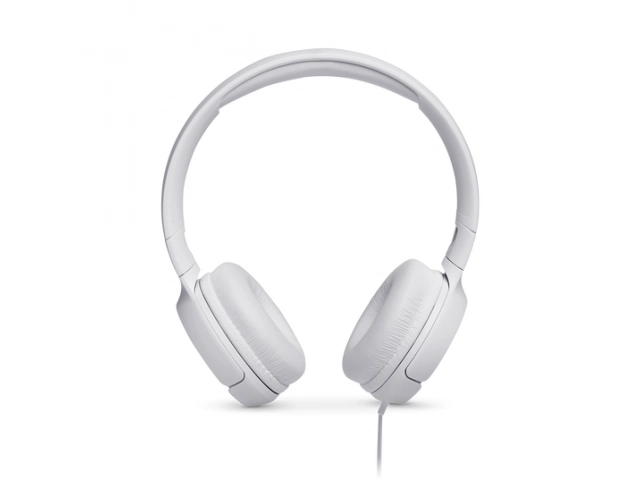 Auriculares JBL Tune 500 blancos, diseño on-ear plegable con sonido Pure Bass, disponibles en Avlis Uruguay.