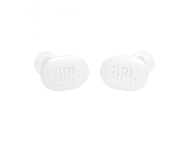 Diseño ergonómico y confortable con resistencia IP54 de los auriculares TWS JBL Tune Buds blancos, disponibles en Avlis.