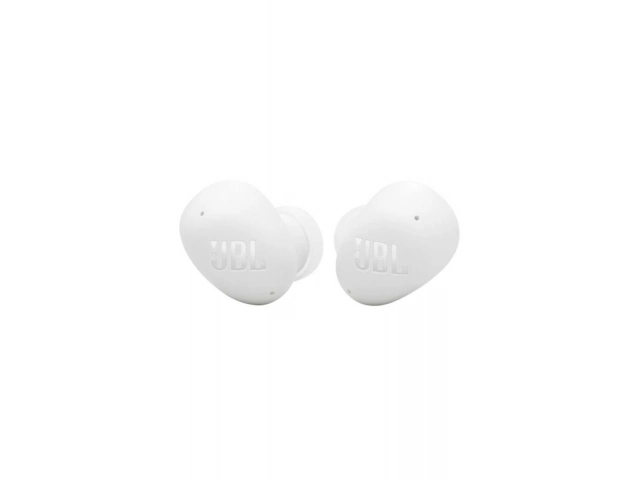 JBL Wave Buds 2 blancos TWS destacando su batería de hasta 32 horas con estuche de carga, en Avlis Maldonado.