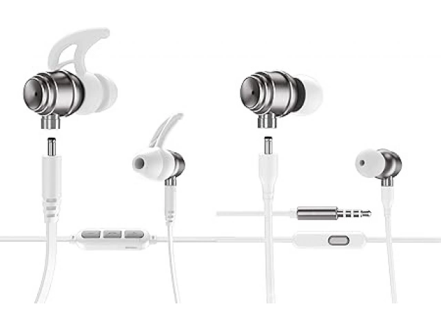 Auriculares Avenzo AV639 blancos conectados mediante cable minijack 3.5mm.