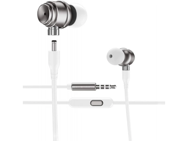 Auriculares Avenzo AV639 blancos mostrando perfil lateral y detalles ergonómicos.