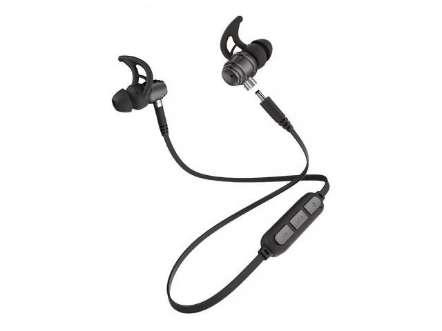 Auriculares Avenzo AV639 negros con vista frontal destacando diseño metálico.