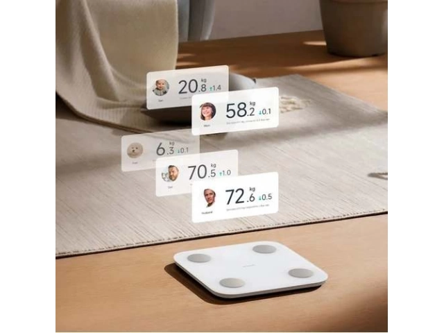 Balanza Xiaomi S400 conectada a la aplicación Mi Home (Xiaomi Home) mostrando el seguimiento de datos de composición corporal y salud en Uruguay.