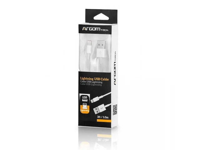 Cable Argom Lightning en acción, cargando un iPhone de manera eficiente. Ideal para el uso diario. Comprar en Avlis Uruguay.