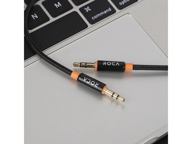 Utilizando el cable auxiliar Roca 3.5mm para conectar un teléfono a la entrada AUX de la radio del auto. Música y podcasts en tus viajes. Avlis.