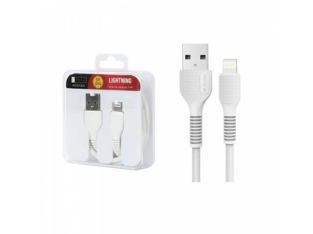 Cable Lightning ROCA TO GO en color blanco, 1m de largo, 2.4A, para carga y sincronización de iPhone/iPad, calidad premium (MFi opcional), en Avlis Uruguay.