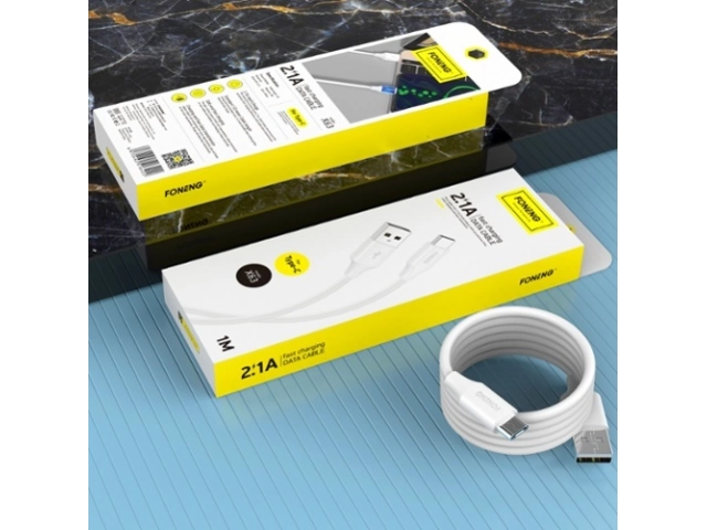 Carga y sincroniza tus dispositivos Apple con el Cable Foneng Lightning X63 de 1 metro. Resistencia y velocidad 2.1A garantizadas. ¡Compra ahora!