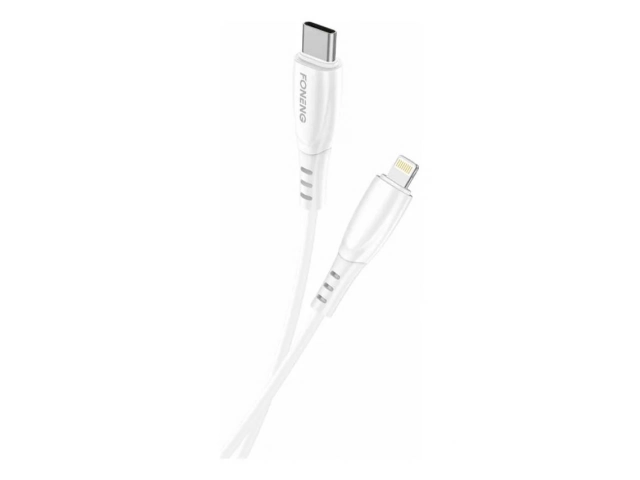 Cable Foneng X75 2-en-1 con conectores Lightning para iPhone y USB Tipo-C, carga 3A, 1 metro de longitud, disponible en Avlis Uruguay.