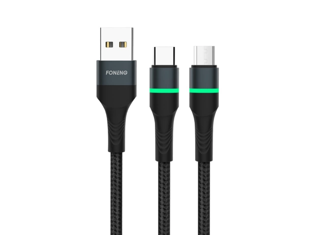 Cable Foneng X79 premium para iPhone, conector Lightning, carcasa de conector metálica, espectacular luz RGB, carga rápida 3A, 1 metro, disponible en Avlis Maldonado, Uruguay.