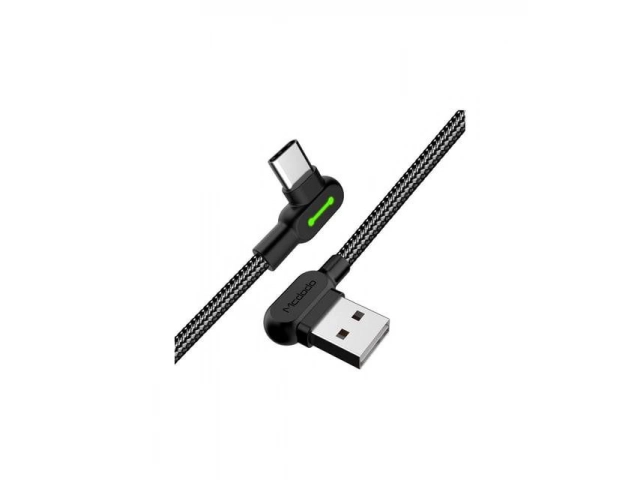 Cable Mcdodo CA-5282 con conector USB-C en ángulo de 90 grados, de 1.8 metros y nylon trenzado, ideal para gaming.