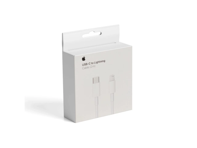 Cable original Apple Lightning a USB-C de 2 metros. Para carga rápida y sincronización de iPhone y iPad con mayor alcance. En Avlis Uruguay.