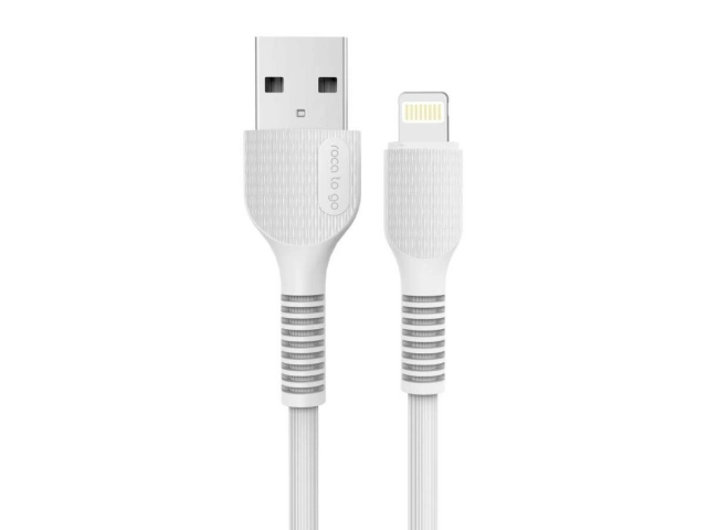 Cable de datos y carga ROCA TO GO Lightning, 1 metro de longitud, 2.4A de capacidad, color blanco, ideal para iPhone, iPad y iPod, disponible en Avlis Maldonado, Uruguay