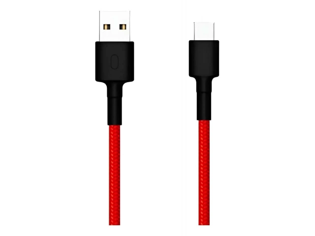 Cable Xiaomi Mi USB-A a Tipo-C reforzado de 1 metro, color rojo, con cubierta trenzada. Para carga rápida y datos. Avlis Uruguay.