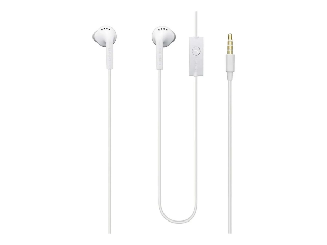 Empaque de los auriculares Samsung EHS61 blancos originales, producto auténtico con conector 3.5mm, en Avlis Uruguay.