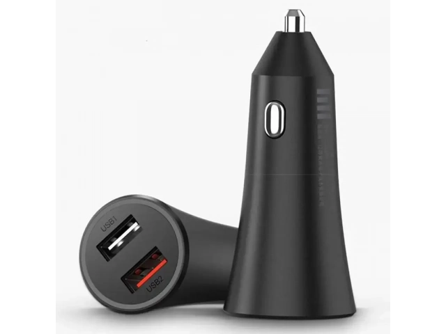 Cargador de auto Xiaomi Mi 37W con dos puertos USB-A (27W max   10W). Carga rápida para múltiples dispositivos en viaje. Avlis Uruguay.