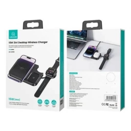 Cargador Inalmbrico 15W 3 en 1 Carga Rpida Negro USAMS