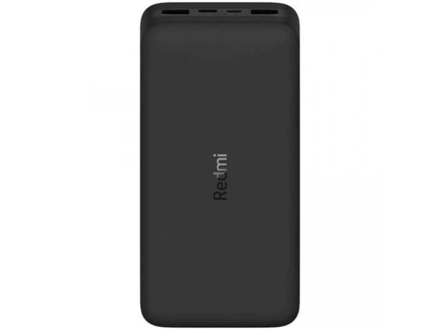 Power Bank Xiaomi 20000mAh negro cargando un smartphone y unos auriculares, mostrando su versatilidad