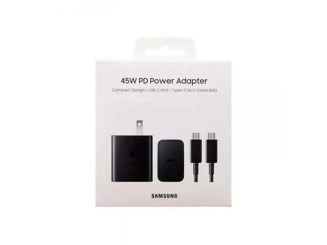 Cargador de pared Samsung original 45W USB-C (negro) con cable USB-C a USB-C de 5A y 1.8m incluido. Para Super Fast Charging 2.0. Avlis Uruguay.