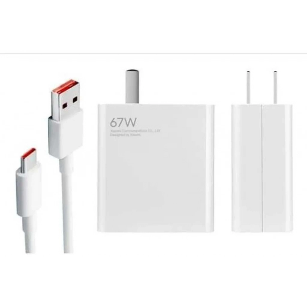 Pack de cargador Xiaomi original de 67W y cable de alta corriente, ofreciendo carga ultra rápida para dispositivos compatibles. Avlis Uruguay.