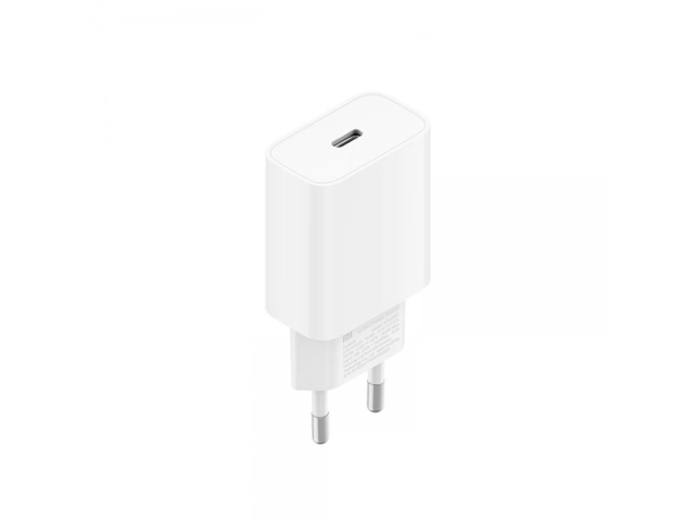 Cargador Xiaomi de pared USB-C 20W original en color blanco, ideal para carga rápida de celulares Xiaomi, iPhone y Samsung. Disponible en Avlis Uruguay.