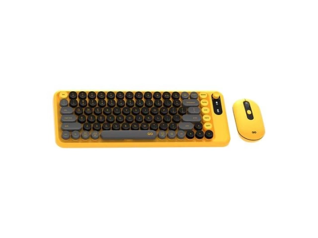 Vista completa del Combo Fantech WK898 Inalámbrico en color amarillo, mostrando el teclado y mouse, ideal para setups gaming y de oficina en Uruguay.