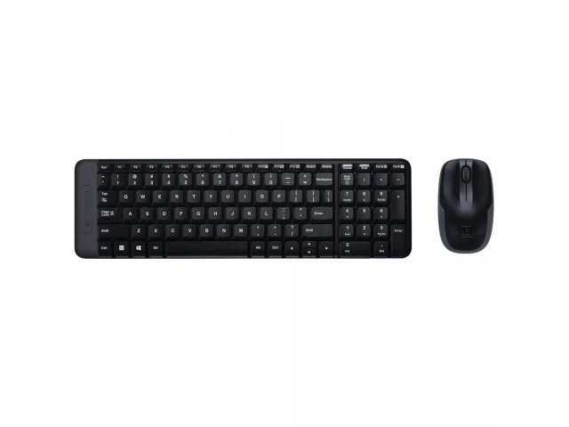 Imagen frontal del combo Logitech MK220 con teclado y mouse inalámbricos compactos.