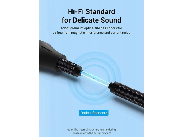 Detalle de los conectores TOSLINK de alta calidad (posiblemente bañados en oro) del cable de audio óptico Vention de 2 metros, asegurando una conexión precisa. Accesorios de audio premium en Avlis.