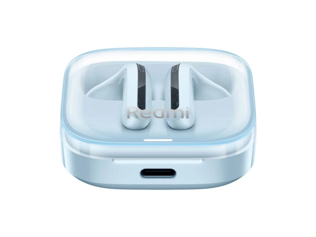 Conexión Bluetooth estable de los auriculares Xiaomi Redmi Buds 6 Active azules con un smartphone.